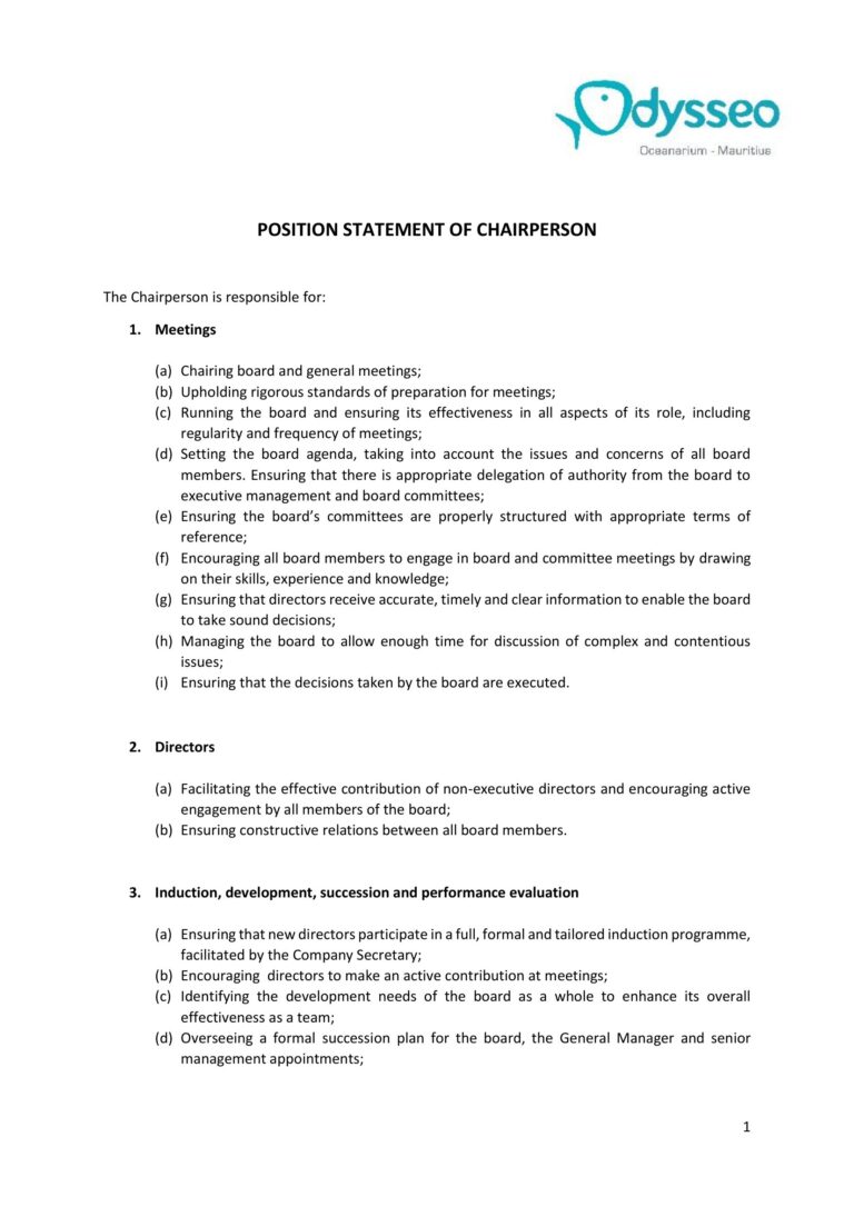 Position Statement of Chairperson