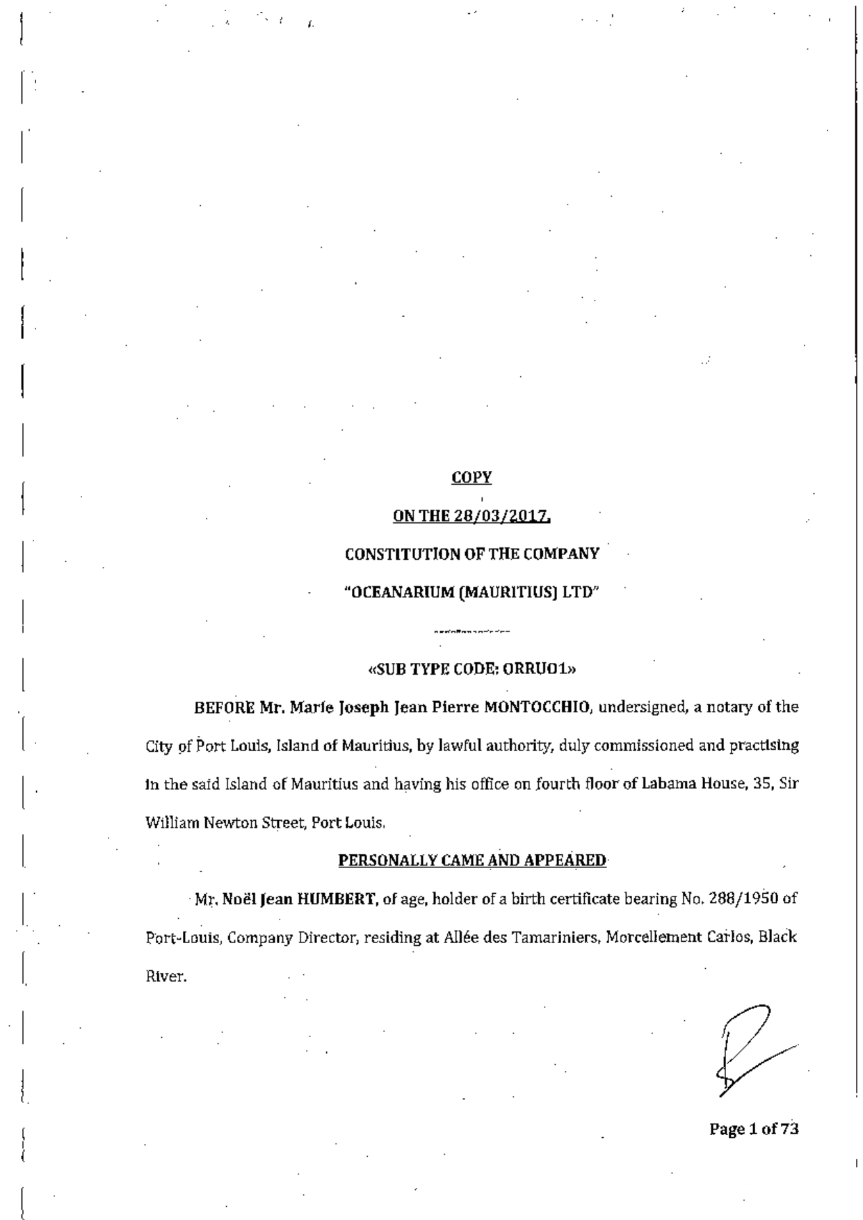 OML Constitution  of the Company