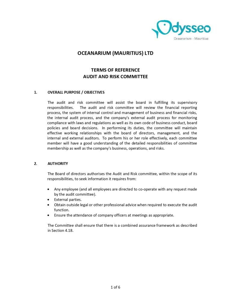Terms Of Reference – Audit And Risk Committee